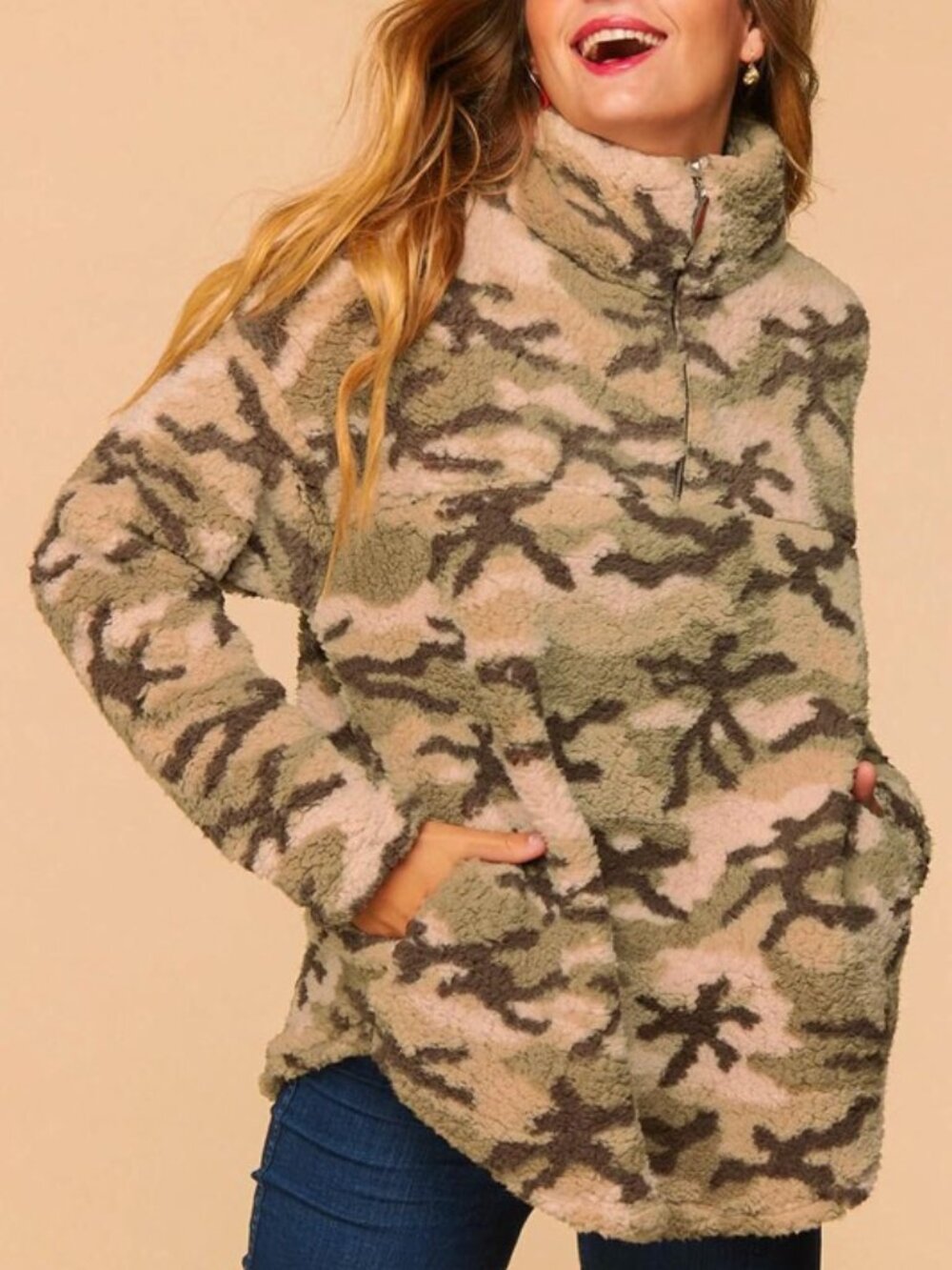 Soft Camouflage Fleece, Cozy Pullover, Warm Fall Layer